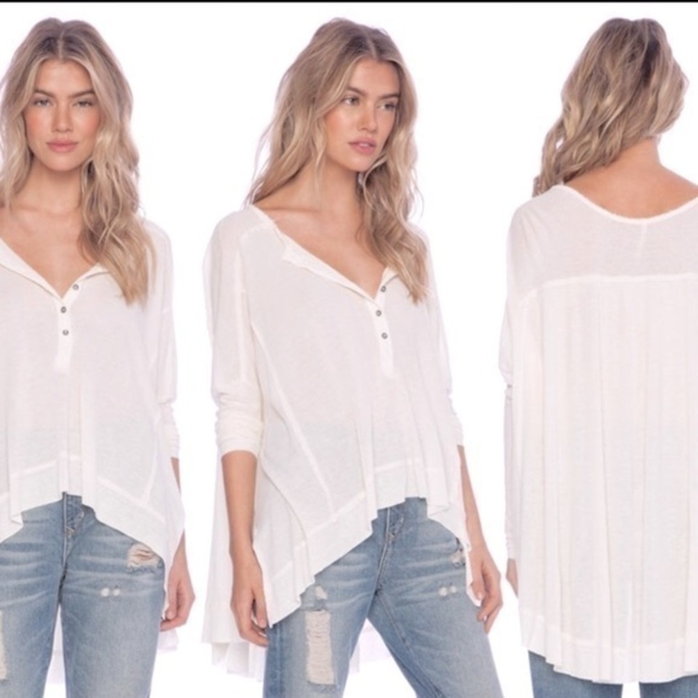 FREE PEOPLE High low oversized tunic thermal top Benedict Canyon Henley in Cream
